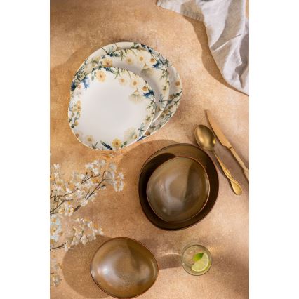 Zestaw obiadowy 24 szt. kolorowy/brązowy/porcelanowy