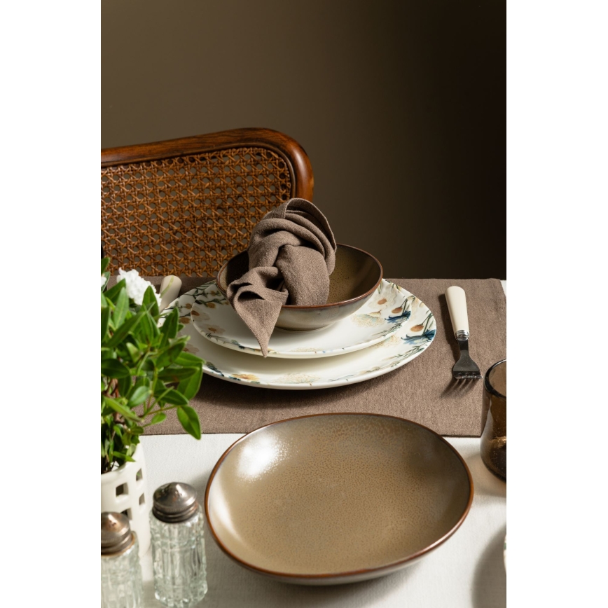 Zestaw obiadowy 24 szt. kolorowy/brązowy/porcelanowy