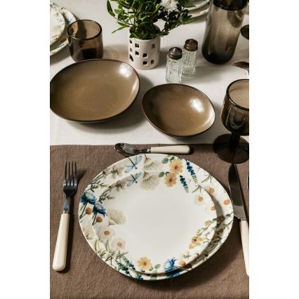 Zestaw obiadowy 24 szt. kolorowy/brązowy/porcelanowy