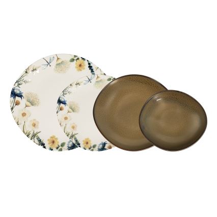 Zestaw obiadowy 24 szt. kolorowy/brązowy/porcelanowy