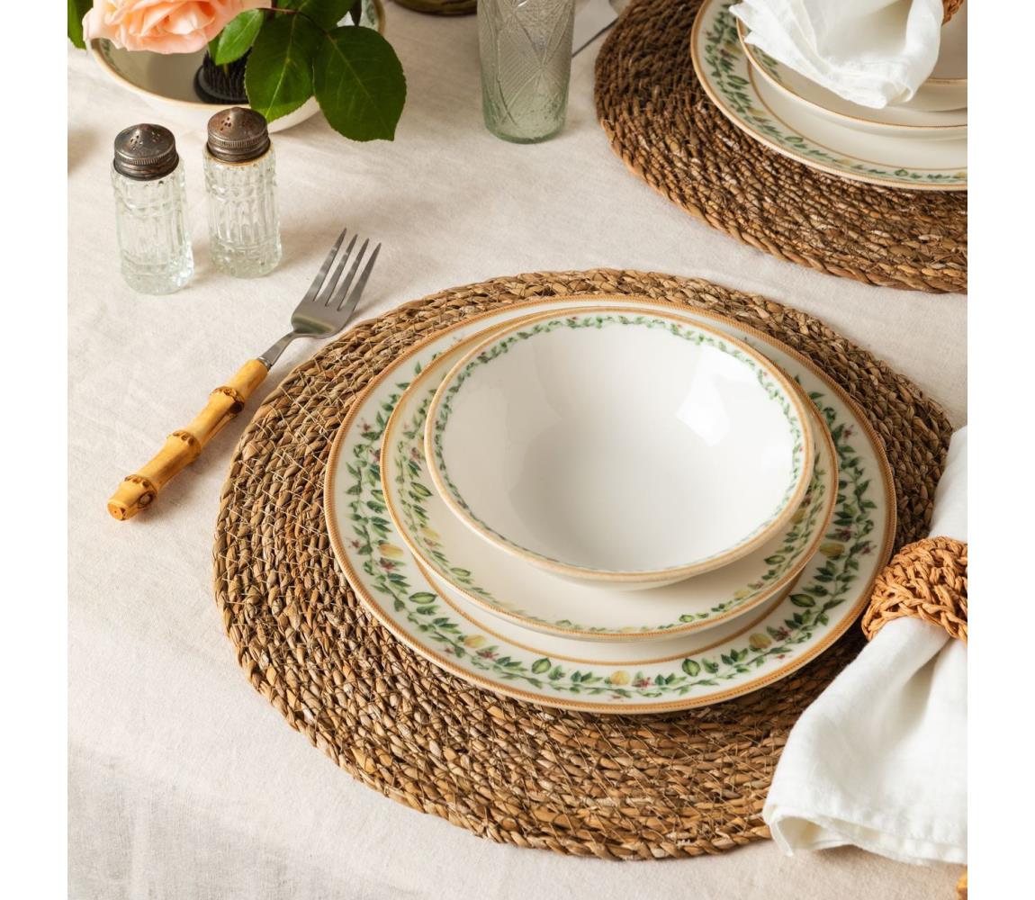 Zestaw obiadowy 24 szt. kremowy/beżowy/zielony/porcelana
