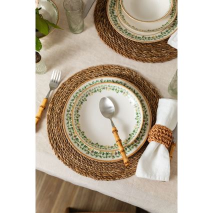 Zestaw obiadowy 24 szt. kremowy/beżowy/zielony/porcelana