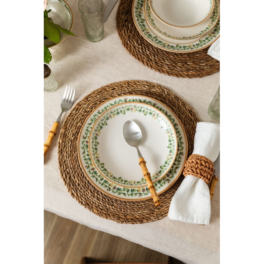 Zestaw obiadowy 24 szt. kremowy/beżowy/zielony/porcelana