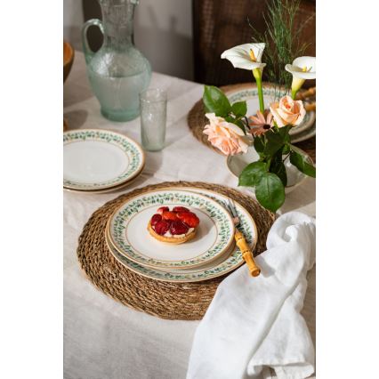 Zestaw obiadowy 24 szt. kremowy/beżowy/zielony/porcelana