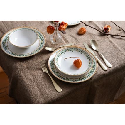 Zestaw obiadowy 24 szt. kremowy/beżowy/zielony/porcelana