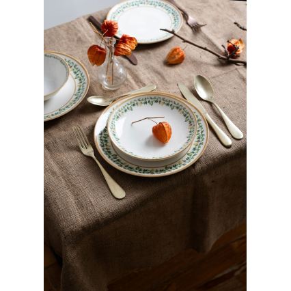 Zestaw obiadowy 24 szt. kremowy/beżowy/zielony/porcelana