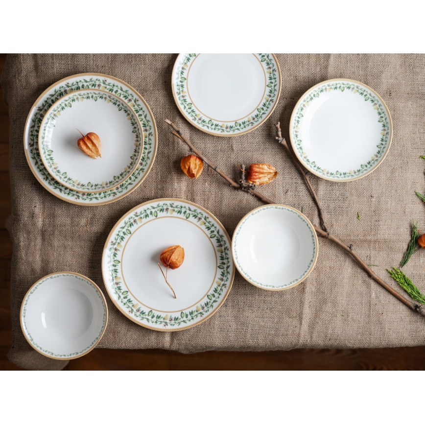 Zestaw obiadowy 24 szt. kremowy/beżowy/zielony/porcelana