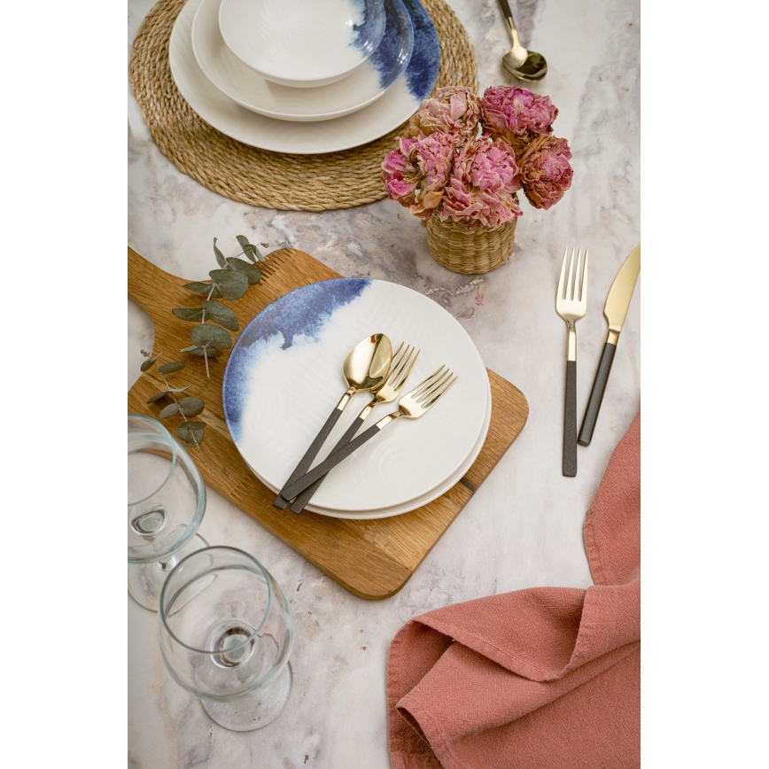 Zestaw obiadowy 24 szt. kremowy/niebieski/porcelana