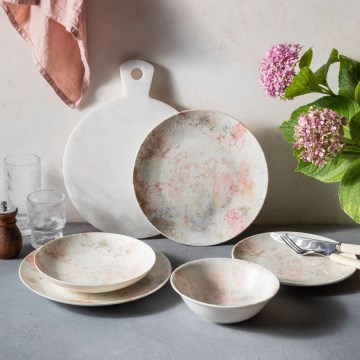 Zestaw obiadowy 24 szt. różowy/beżowy/porcelana