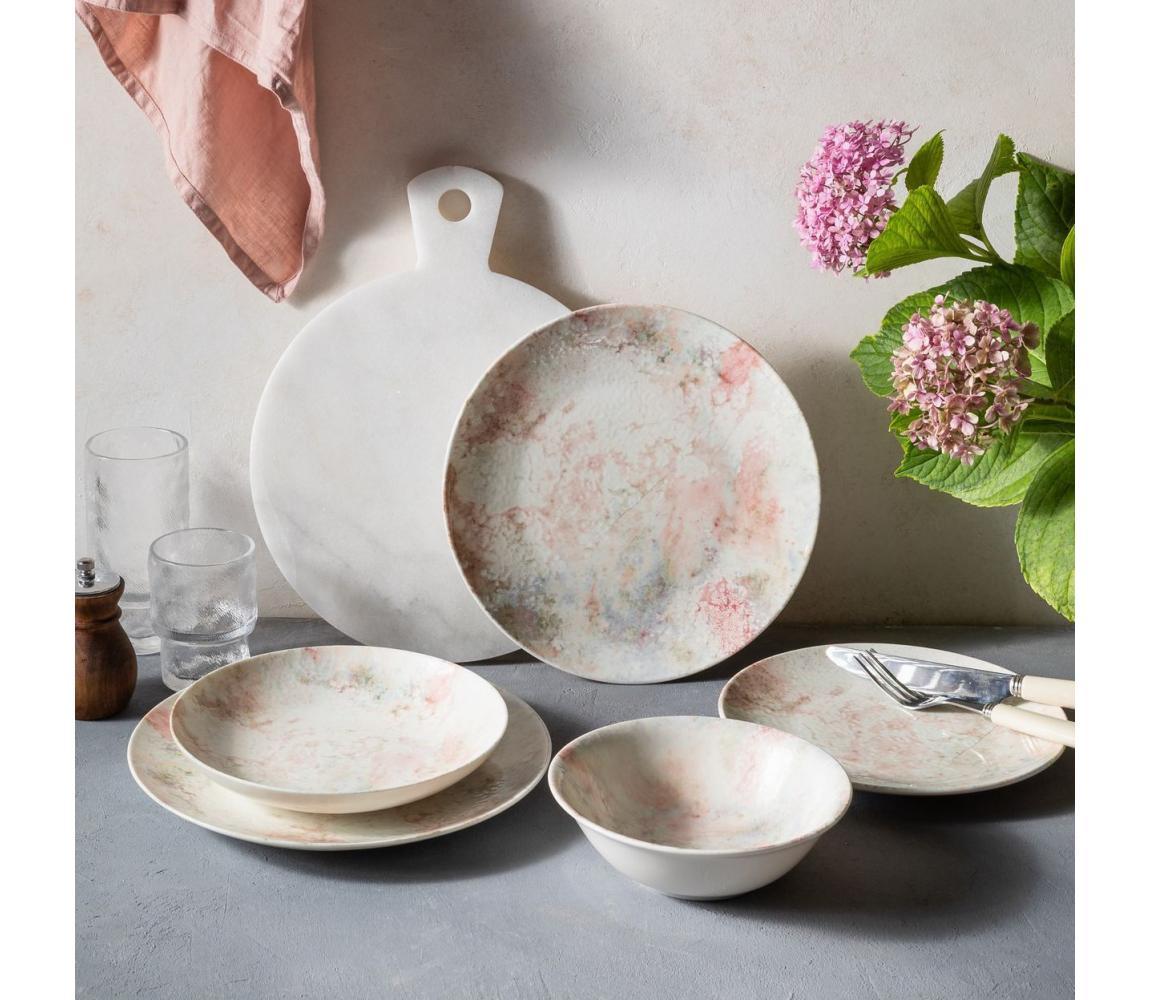 Zestaw obiadowy 24 szt. różowy/beżowy/porcelana