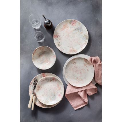Zestaw obiadowy 24 szt. różowy/beżowy/porcelana
