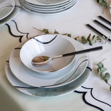 Zestaw obiadowy 24 szt. – szary/zielony, porcelana