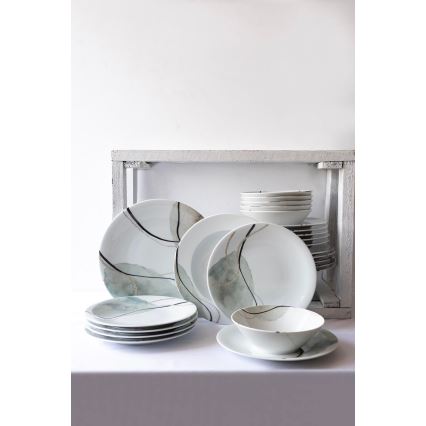 Zestaw obiadowy 24 szt. – szary/zielony, porcelana