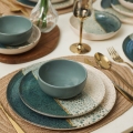 Zestaw obiadowy 24 szt. turkusowy/kremowy/kamionka
