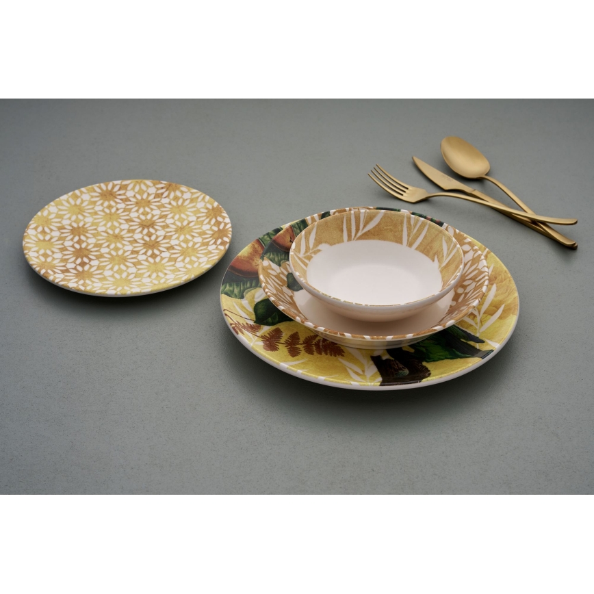 Zestaw obiadowy 24 szt. żółty/zielony/biały/ceramika