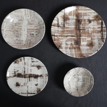 Zestaw obiadowy 24‑częściowy, brązowo‑biały, porcelana