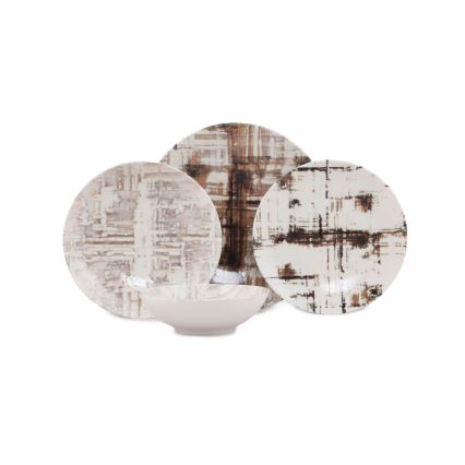 Zestaw obiadowy 24‑częściowy, brązowo‑biały, porcelana