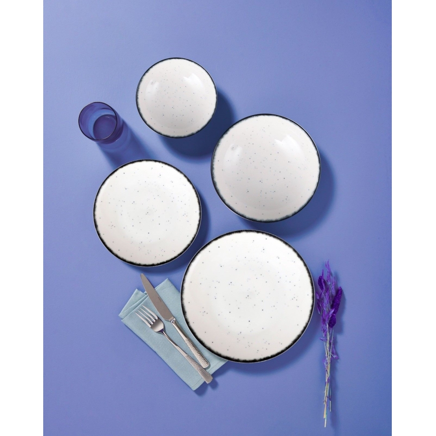 Zestaw obiadowy 24‑częściowy, porcelanowy, biały/czarny