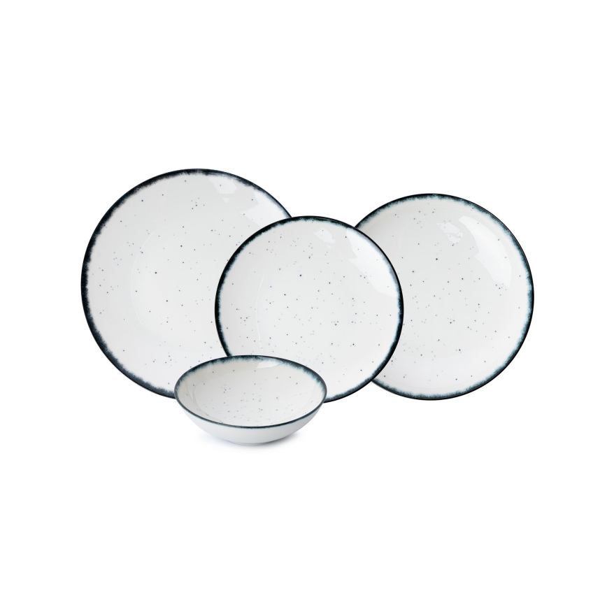 Zestaw obiadowy 24‑częściowy, porcelanowy, biały/czarny