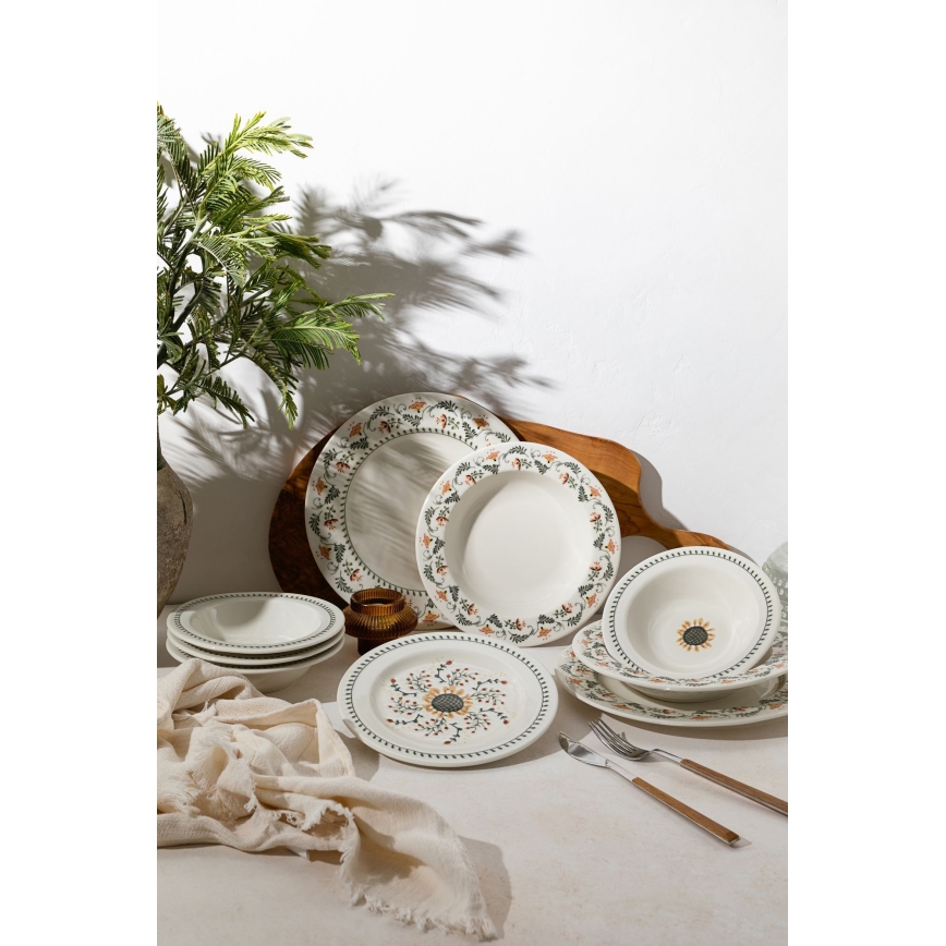 Zestaw obiadowy 24‑częściowy, wielobarwny, porcelana