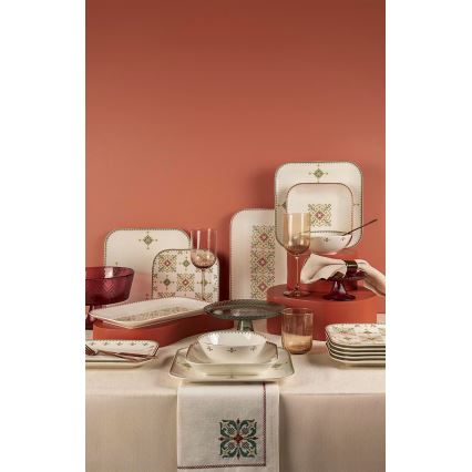 Zestaw obiadowy 26 części biały/zielony/porcelana