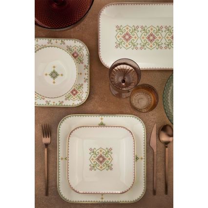 Zestaw obiadowy 26 części biały/zielony/porcelana