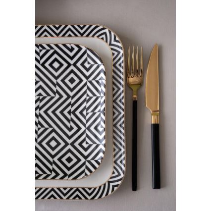 Zestaw obiadowy 26 części, porcelanowy, biały/czarny