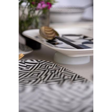 Zestaw obiadowy 26 części, porcelanowy, biały/czarny