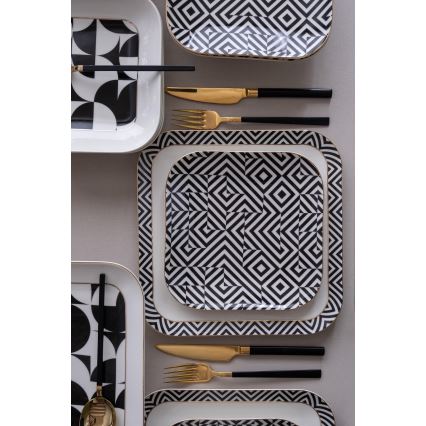 Zestaw obiadowy 26 części, porcelanowy, biały/czarny