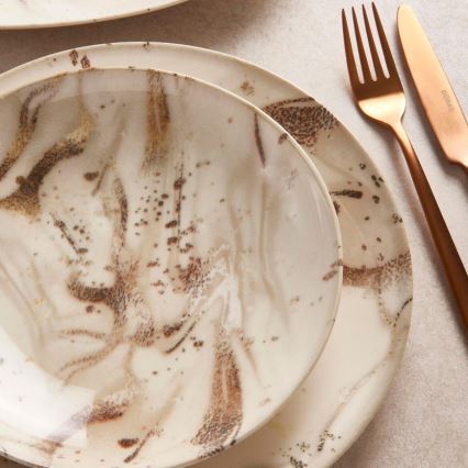 Zestaw obiadowy 26 elementów, beżowo-brązowy, porcelana