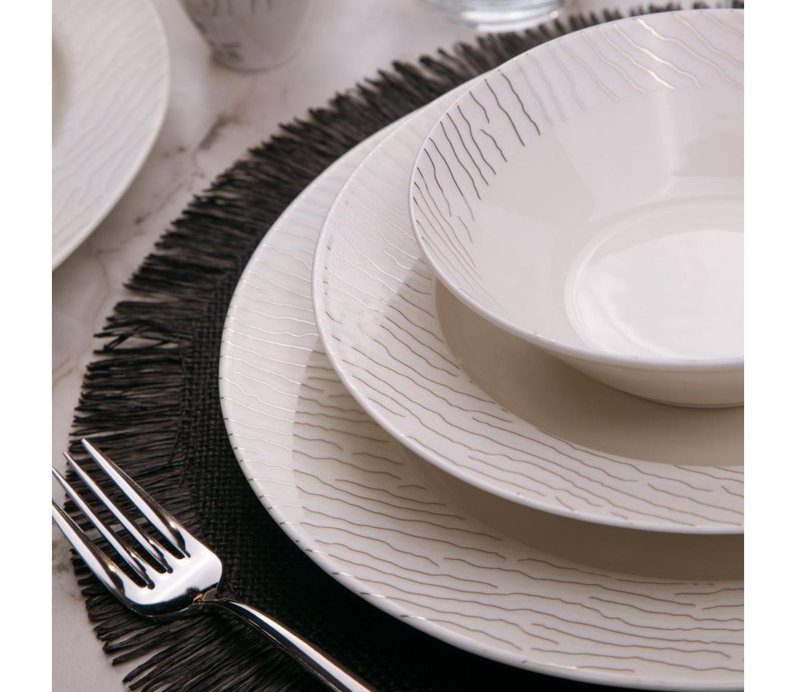 Zestaw obiadowy 26 elementów biały/srebrny/porcelana