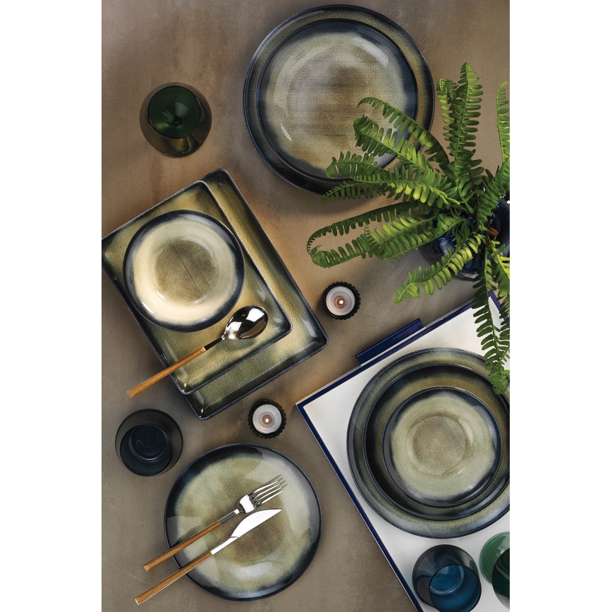 Zestaw obiadowy 26 elementów — niebieski/brązowy, porcelana