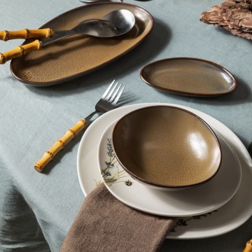 Zestaw obiadowy 27-częściowy, biały/brązowy, porcelana