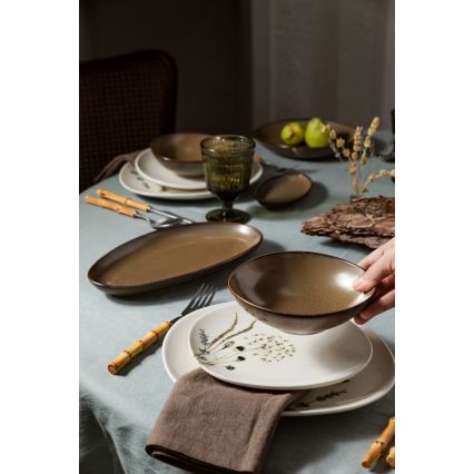 Zestaw obiadowy 27-częściowy, biały/brązowy, porcelana
