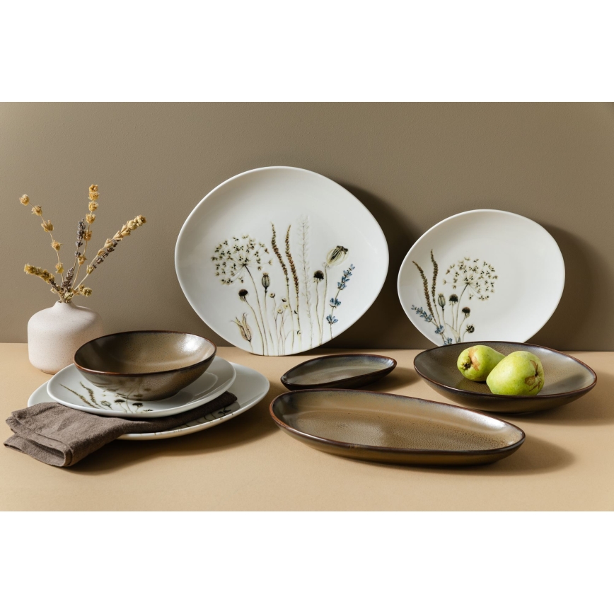 Zestaw obiadowy 27-częściowy, biały/brązowy, porcelana