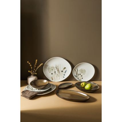 Zestaw obiadowy 27-częściowy, biały/brązowy, porcelana