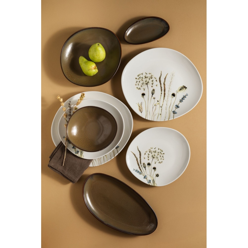 Zestaw obiadowy 27-częściowy, biały/brązowy, porcelana
