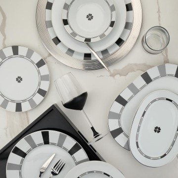 Zestaw obiadowy 27 elementów, biały/szary/porcelana