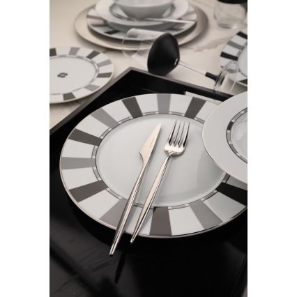 Zestaw obiadowy 27 elementów, biały/szary/porcelana
