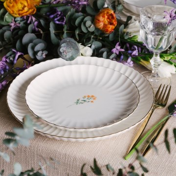 Zestaw obiadowy 27 elementów biały/złoty/porcelana