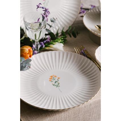 Zestaw obiadowy 27 elementów biały/złoty/porcelana