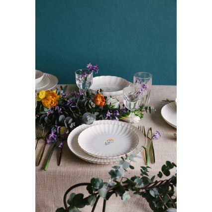 Zestaw obiadowy 27 elementów biały/złoty/porcelana