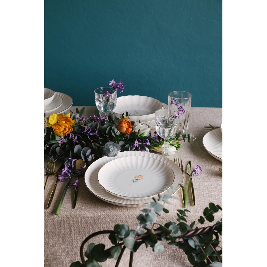 Zestaw obiadowy 27 elementów biały/złoty/porcelana