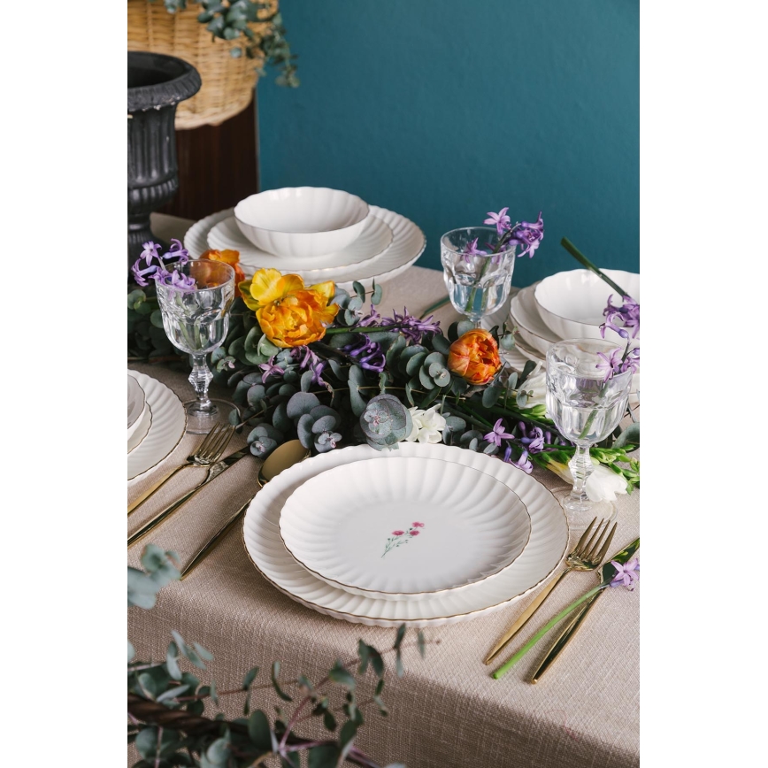 Zestaw obiadowy 27 elementów biały/złoty/porcelana