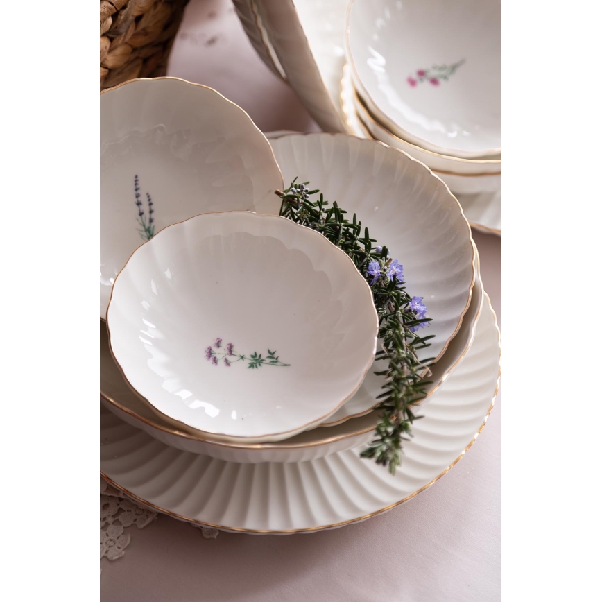 Zestaw obiadowy 27 elementów biały/złoty/porcelana