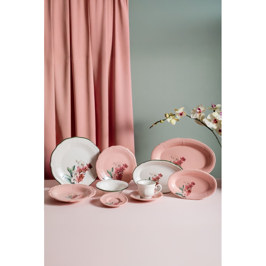 Zestaw obiadowy 27 szt. różowy/biały/porcelana
