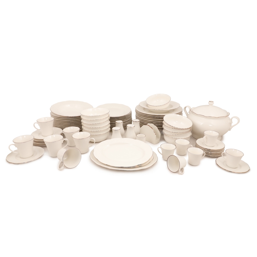 Zestaw obiadowy 83 szt. biały/miedziany/porcelana