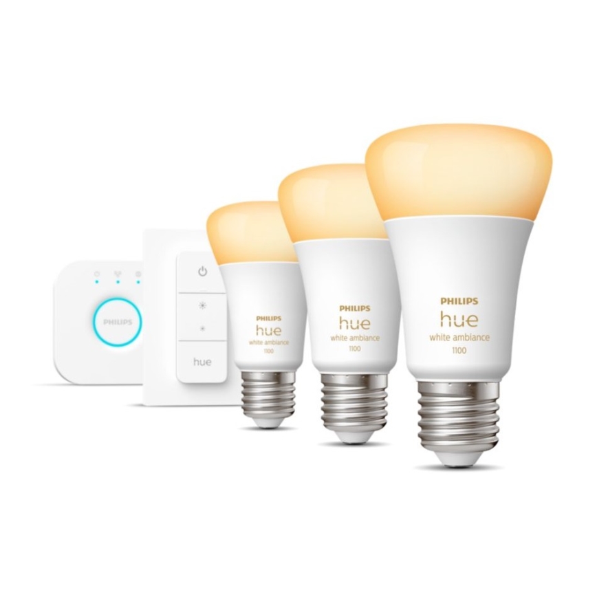 Zestaw podstawowy Philips Hue White Ambiance 3xE27/11W 2200-6500K + urządzenie do łączenia i zdalne sterowanie