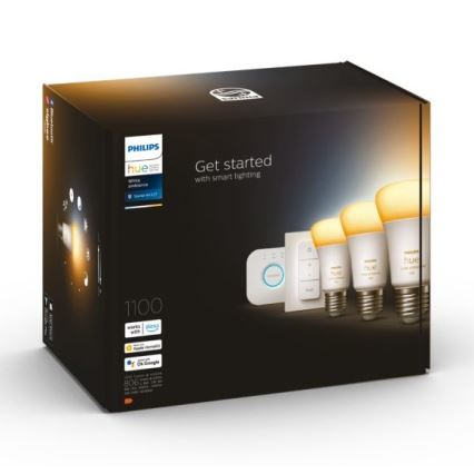 Zestaw podstawowy Philips Hue White Ambiance 3xE27/11W 2200-6500K + urządzenie do łączenia i zdalne sterowanie