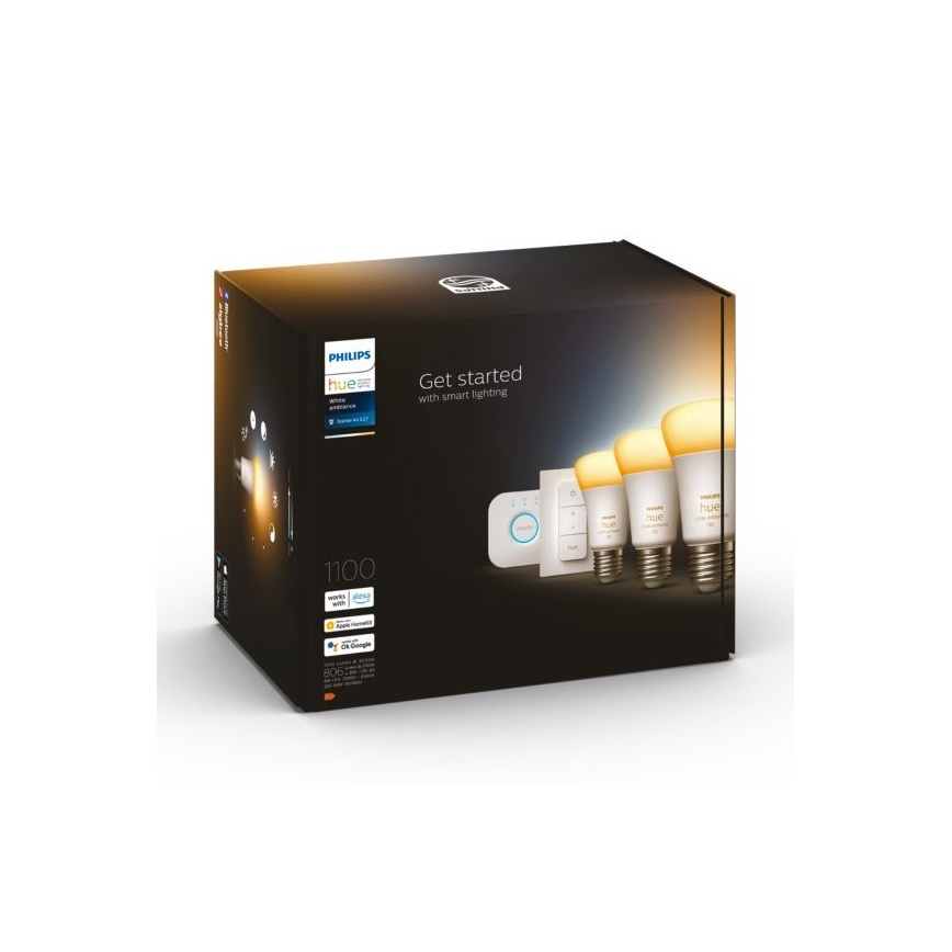 Zestaw podstawowy Philips Hue White Ambiance 3xE27/11W 2200-6500K + urządzenie do łączenia i zdalne sterowanie